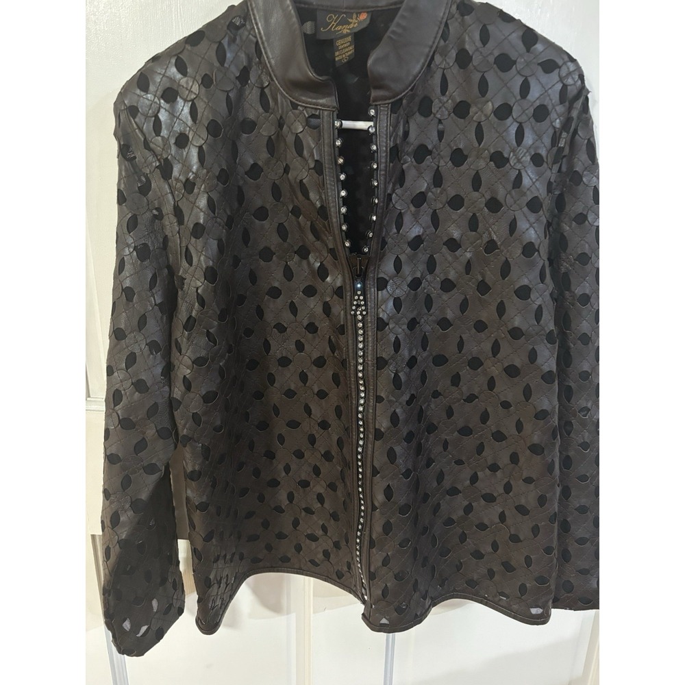 Kanar Genuine  Turkey Leather Women's‎ Jewel Zip Up Large *Unique!